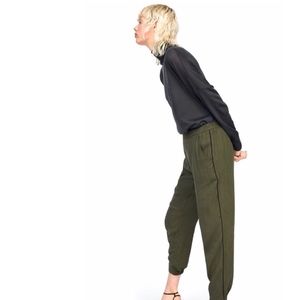 ZARA Joggers Pants Khaki NWT Black Piping Stripe L